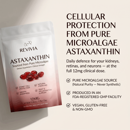 Revivia Astaxanthin Softgels — Clinically Dosed Kidney, Vision & Brain Protection That Actually Reaches Your Cells The Starter Defense