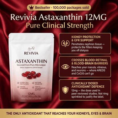 Revivia Astaxanthin Softgels — Clinically Dosed Kidney, Vision & Brain Protection That Actually Reaches Your Cells The Starter Defense