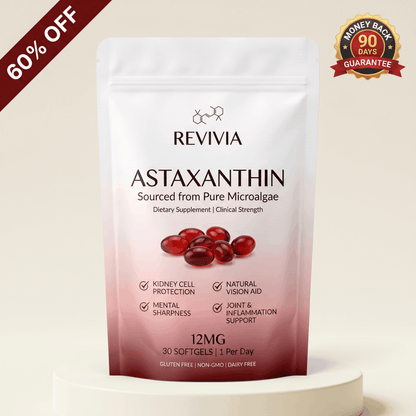 Revivia Astaxanthin Softgels — Clinically Dosed Kidney, Vision & Brain Protection That Actually Reaches Your Cells The Starter Defense