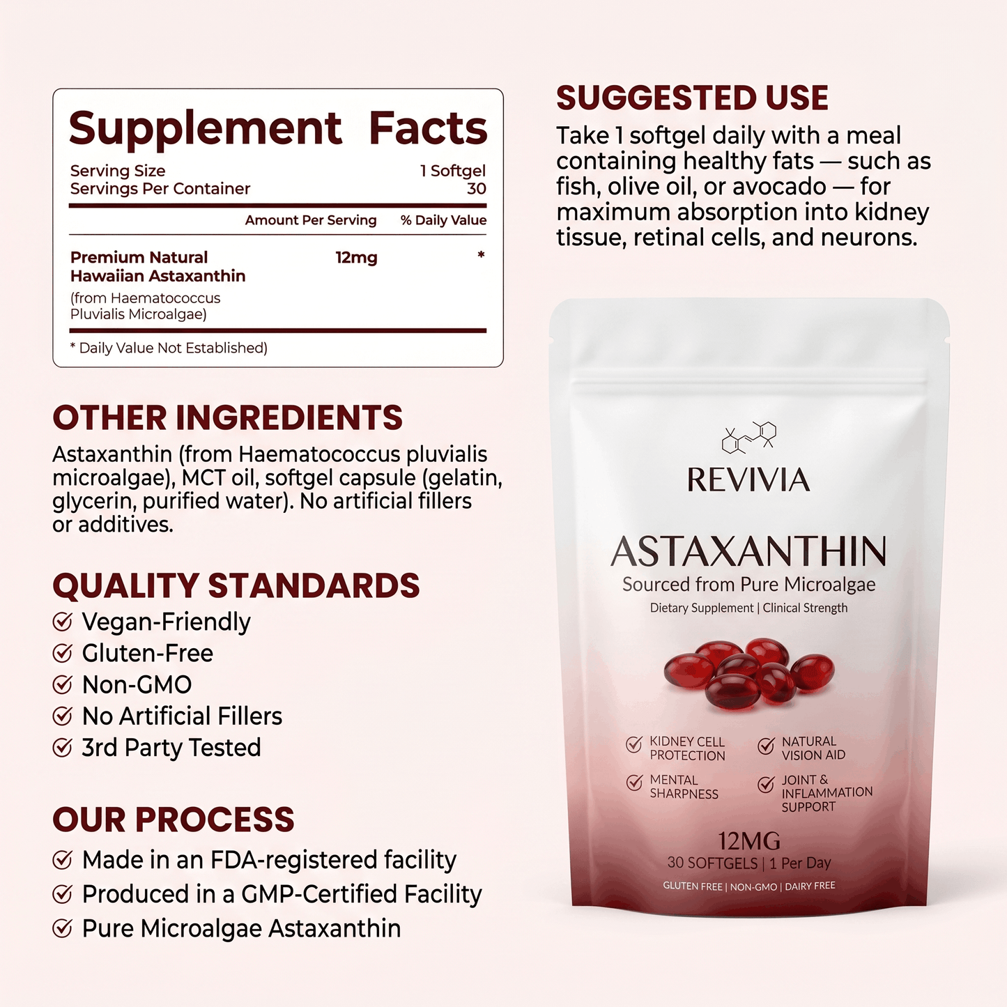 Revivia Astaxanthin Softgels — Clinically Dosed Kidney, Vision & Brain Protection That Actually Reaches Your Cells The Starter Defense