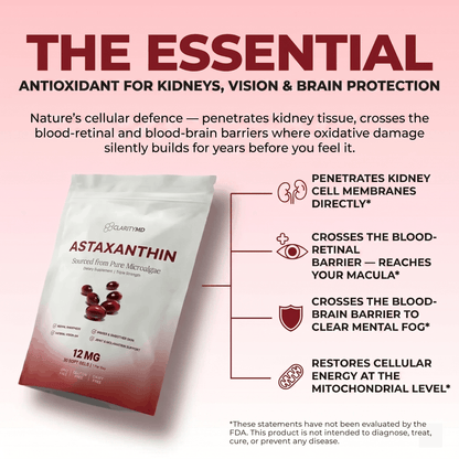 Revivia Astaxanthin Softgels — Clinically Dosed Kidney, Vision & Brain Protection That Actually Reaches Your Cells The Starter Defense